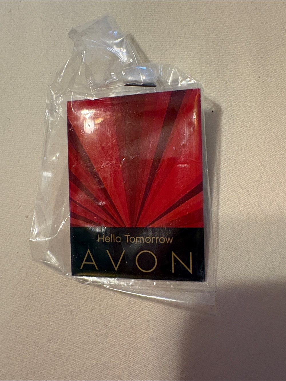 Avon Hello Tomorrow Red and Black Pin